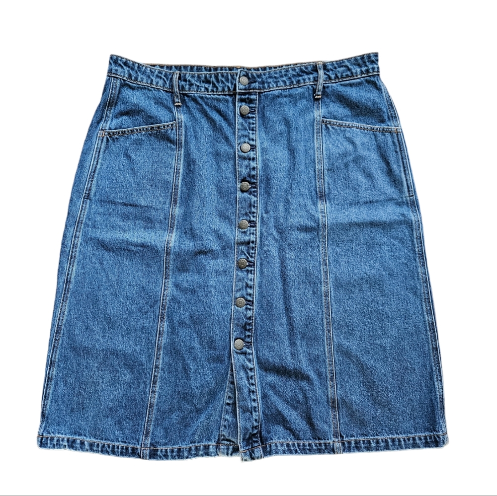 Size 18 Denim Panelled A-line Midi Skirt Old Navy